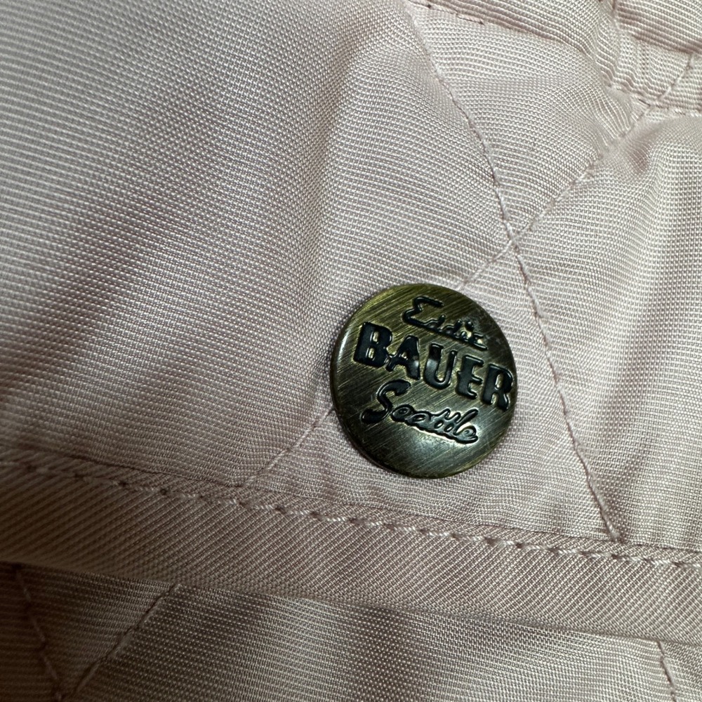 Eddie Bauer Premium Quilted Goose Down Puffer Jacket Pink Snap Flap Pockets Sz L - Picture 12 of 14